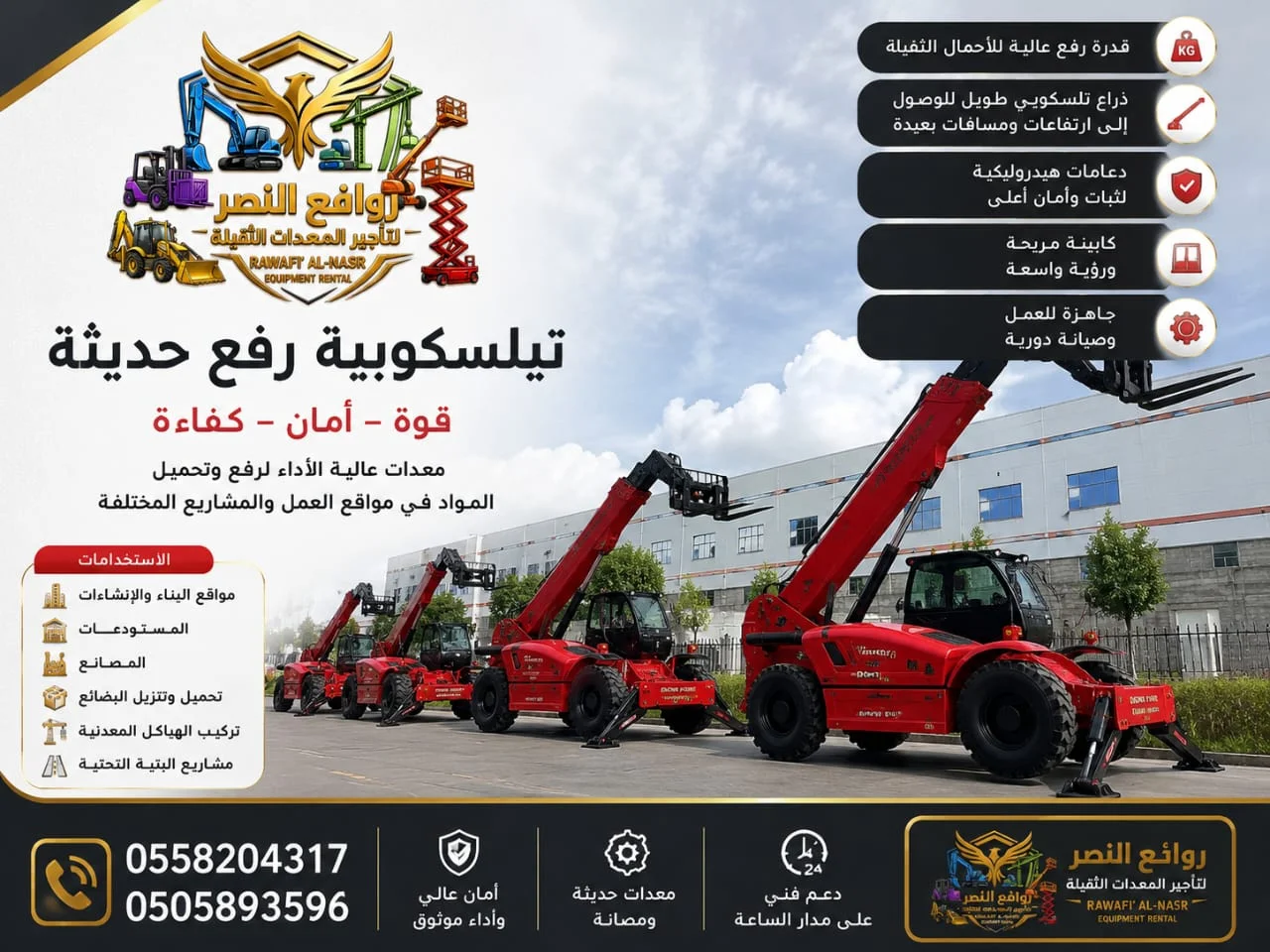 تأجير مرلوة 14 متر للإيجار في المدينة المنورة حي العيون | إيجار رافعة تلسكوبية Merlo JCB Manitou حمولة 4 طن للمشاريع والمزارع والمصانع