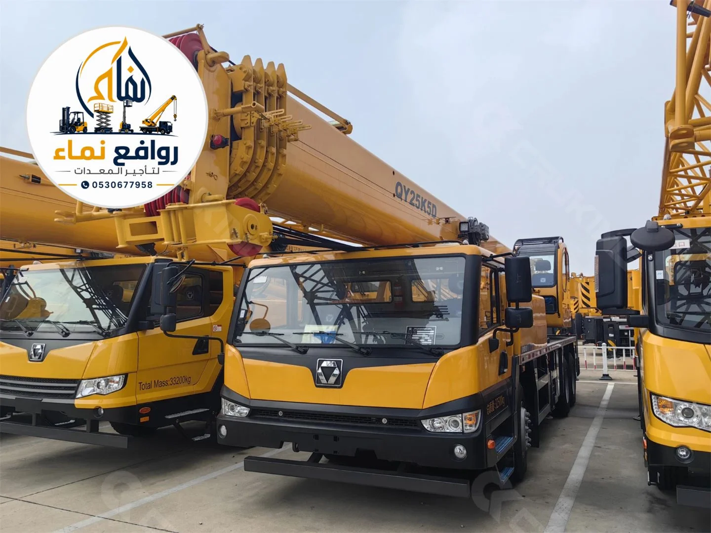 كرين للإيجار بالجبيل (25t - 200t) | أسعار تنافسية - مؤسسة روافع نماء
