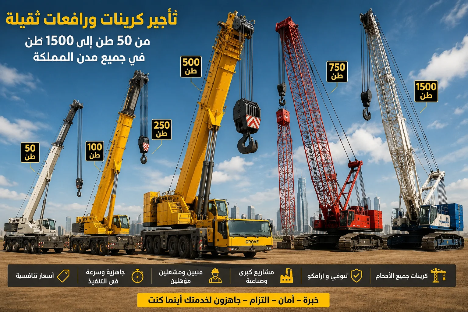 تأجير كرينات ورافعات اشتراطات ارامكو و تيوفي